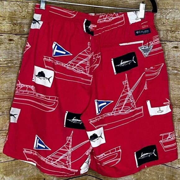 COLUMBIA PFG SUPER BACKCAST WATER NAUTICAL COASTAL VACATION RESORT SWIM SHORTS - Picture 2 of 2